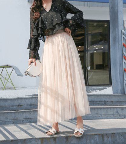 Ankle Length Women's Tulle Skirt | Layered Mesh for Elegant Flow 5