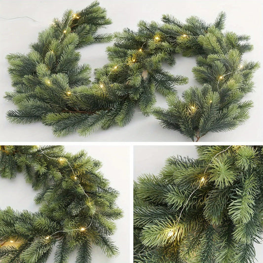 Artificial Pine Garland | 74.8 Inch with Battery-Operated LED Lighting 0