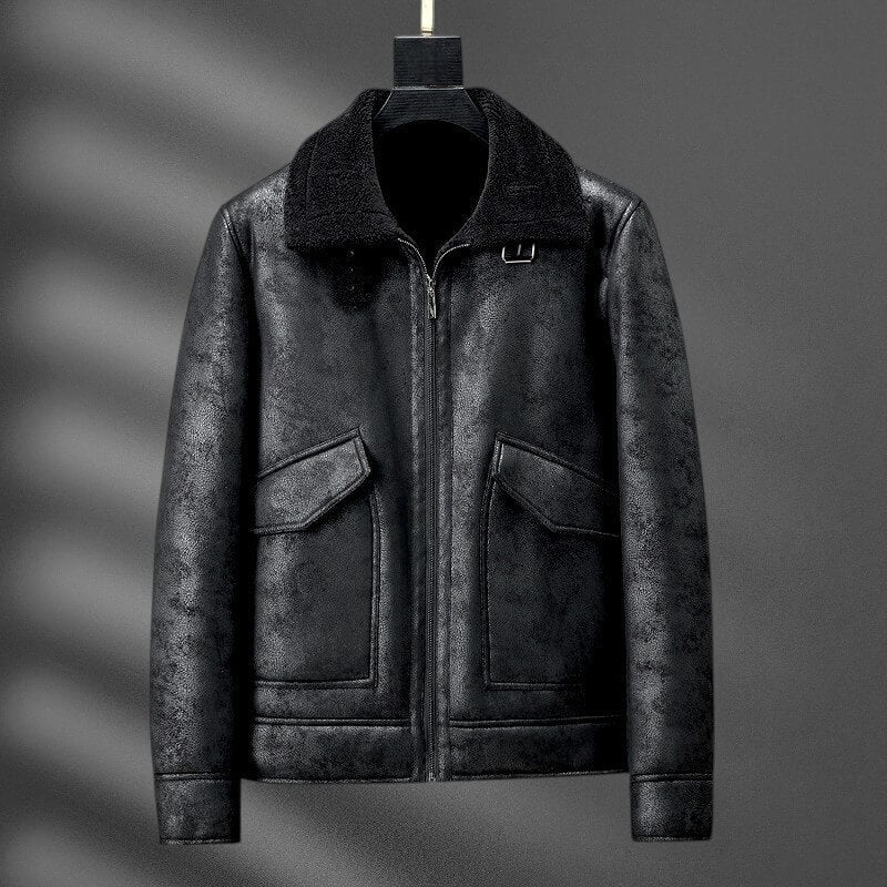Aviator Jacket | Premium Aged Eco-Leather with Plush Shearling Collar 0