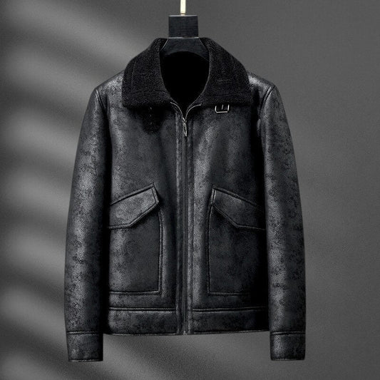 Aviator Jacket | Premium Aged Eco-Leather with Plush Shearling Collar 0