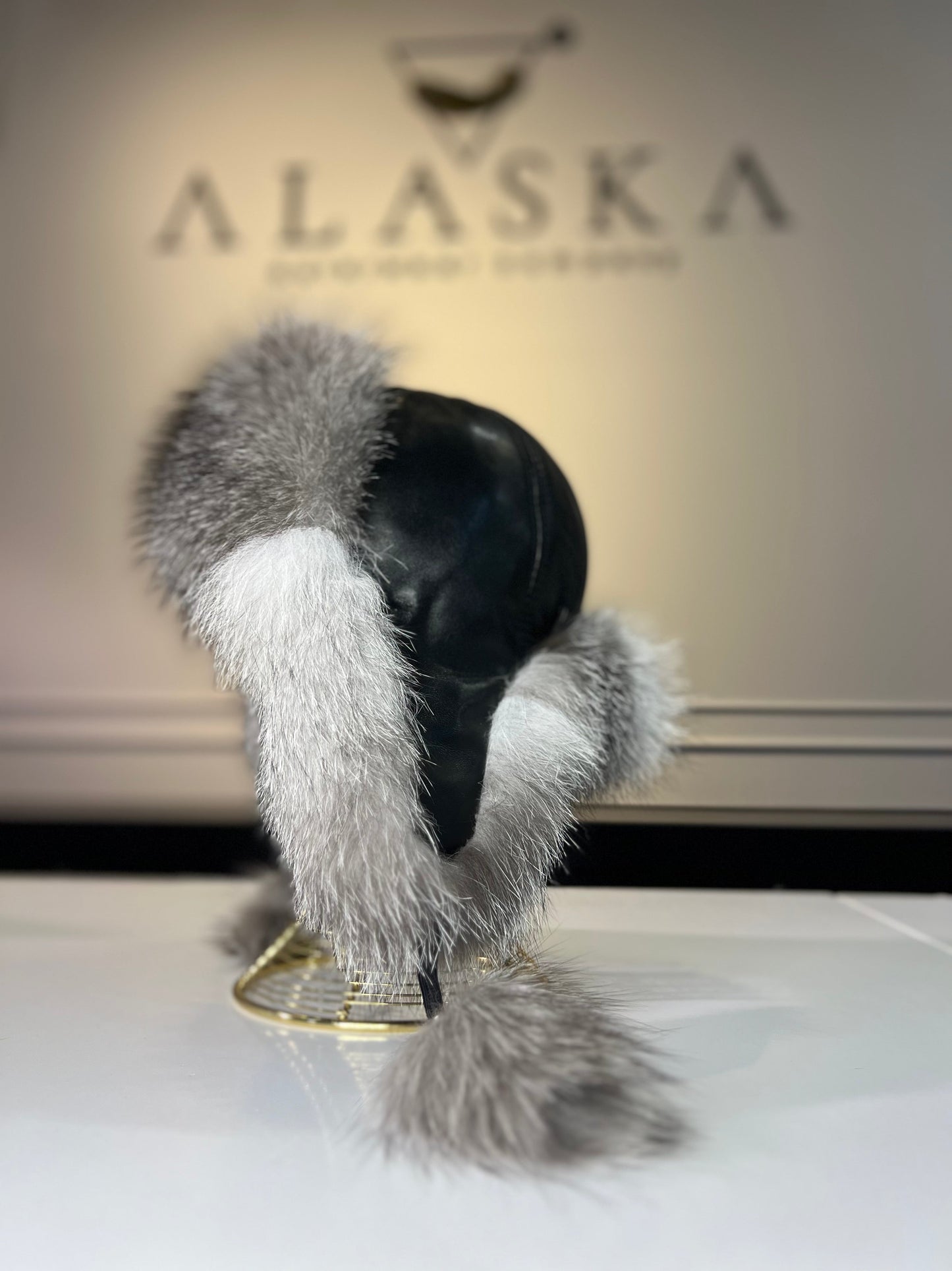 Echt Silberfuchs Pelz Echt Leder Hut