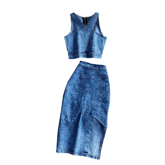 Indigo Chic Criss-Cross Denim Set