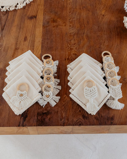 Cotton Macrame Napkins and Rings Set of 6