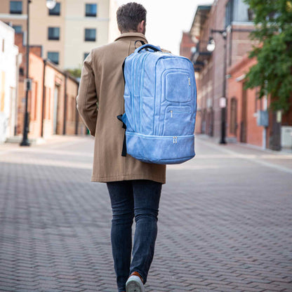 Baby Blue Leather Patented Carry-On Backpack