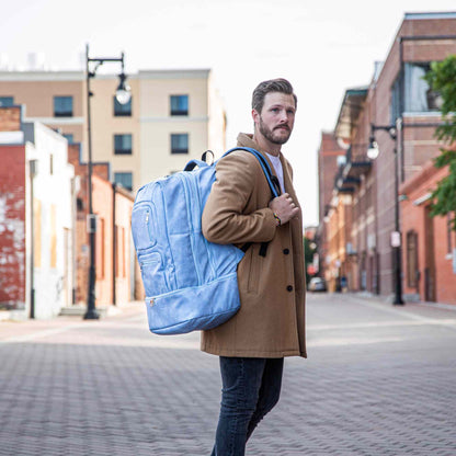 Baby Blue Leather Patented Carry-On Backpack