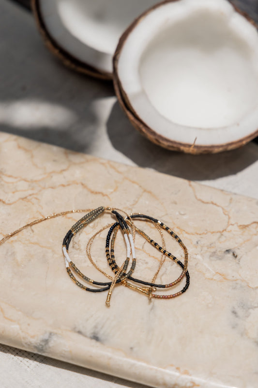 Gold Beaded Necklace and Bracelet Set