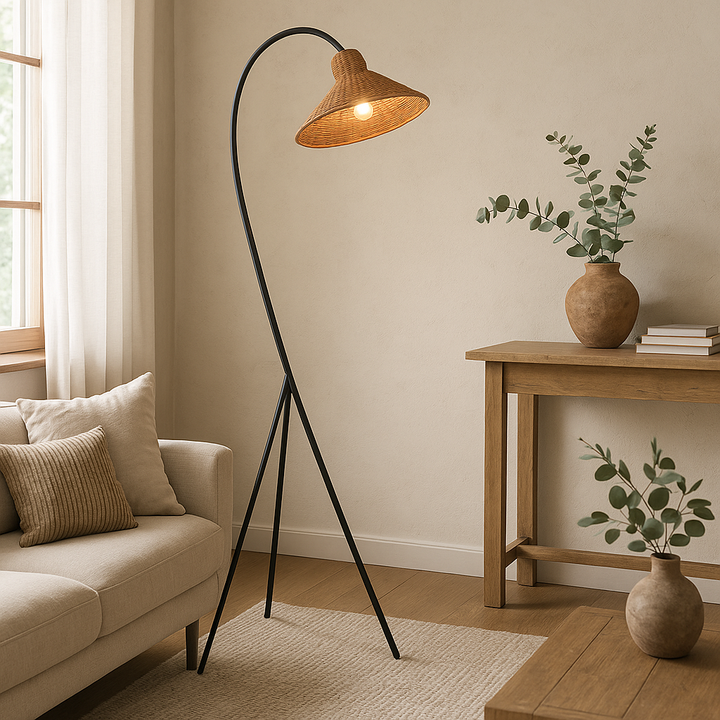 Bamboo Floor Lamp | Elegant Design with Sculptural Iron Base 0
