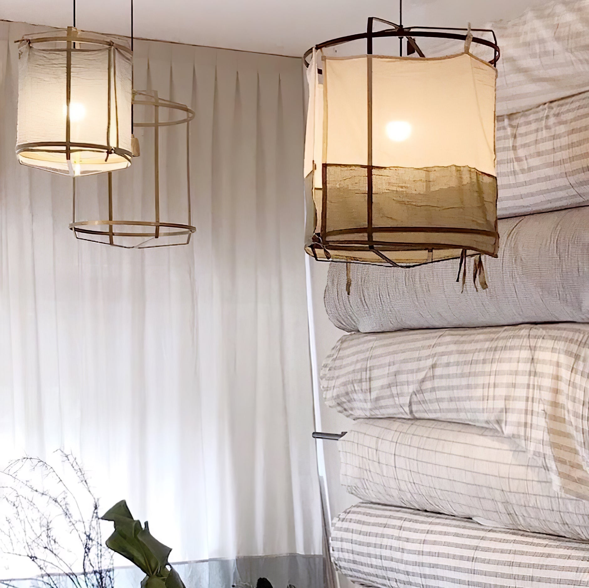 Bamboo Pendant Light | Unique Cotton Shade for Stylish Illumination 7