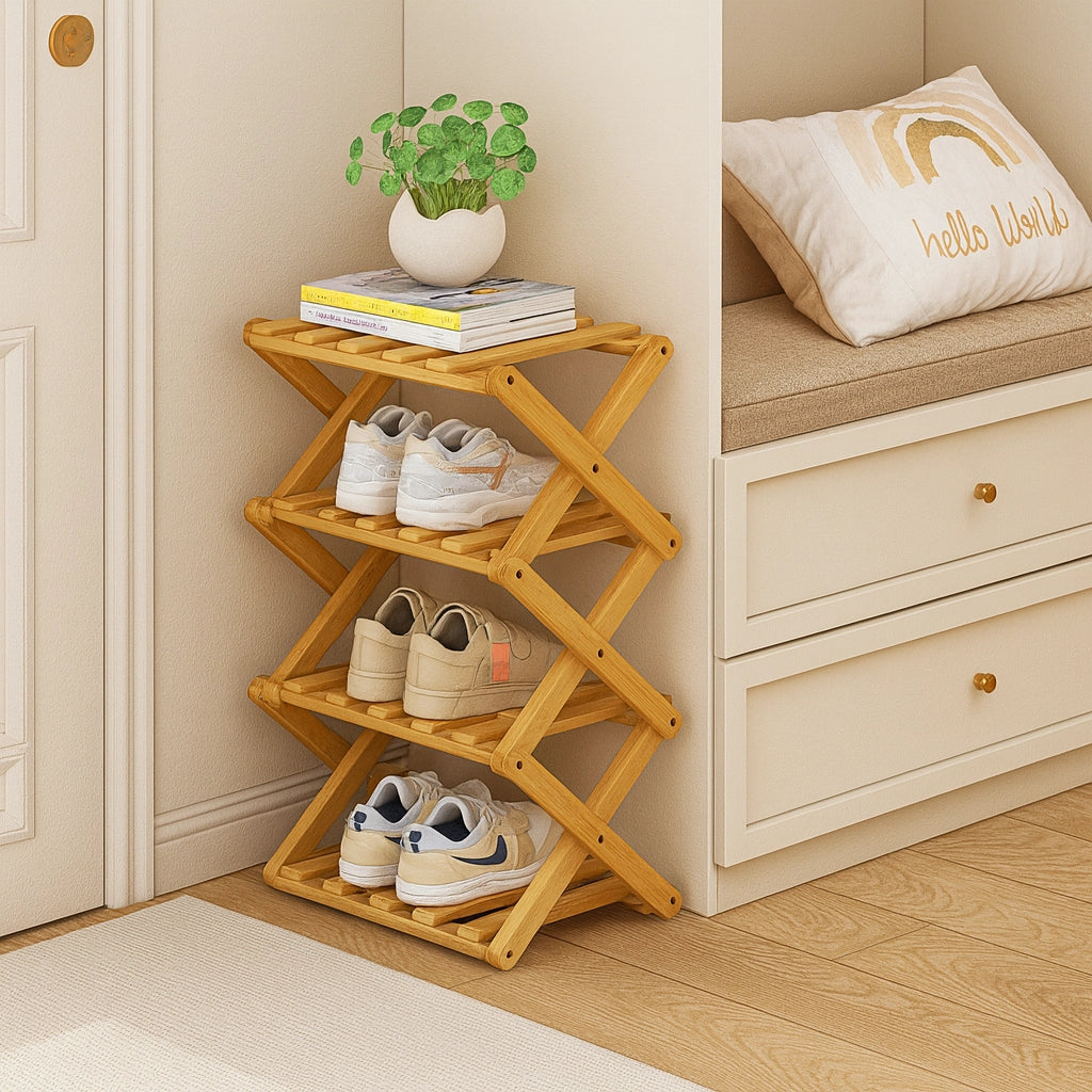 Bamboo Tiered Storage Rack | Foldable Design with Eco-Friendly Material | Space-Saving Organizer for Home Decor 0