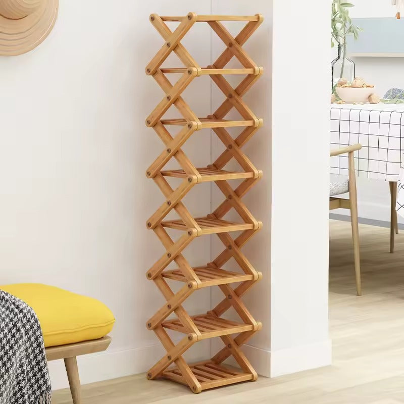 Bamboo Tiered Storage Rack | Foldable Design with Eco-Friendly Material | Space-Saving Organizer for Home Decor 2