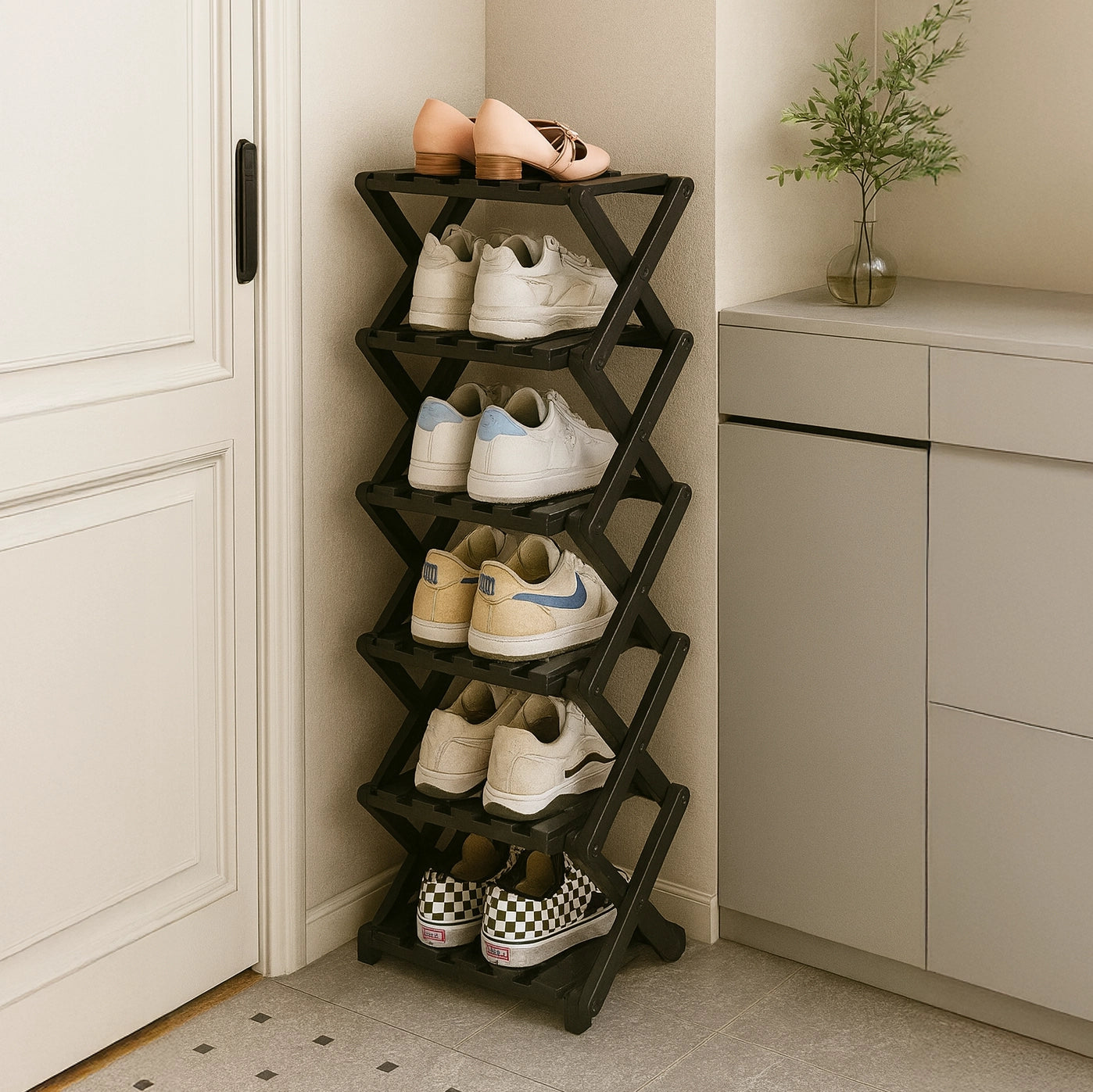 Bamboo Tiered Storage Rack | Foldable Design with Eco-Friendly Material | Space-Saving Organizer for Home Decor 7