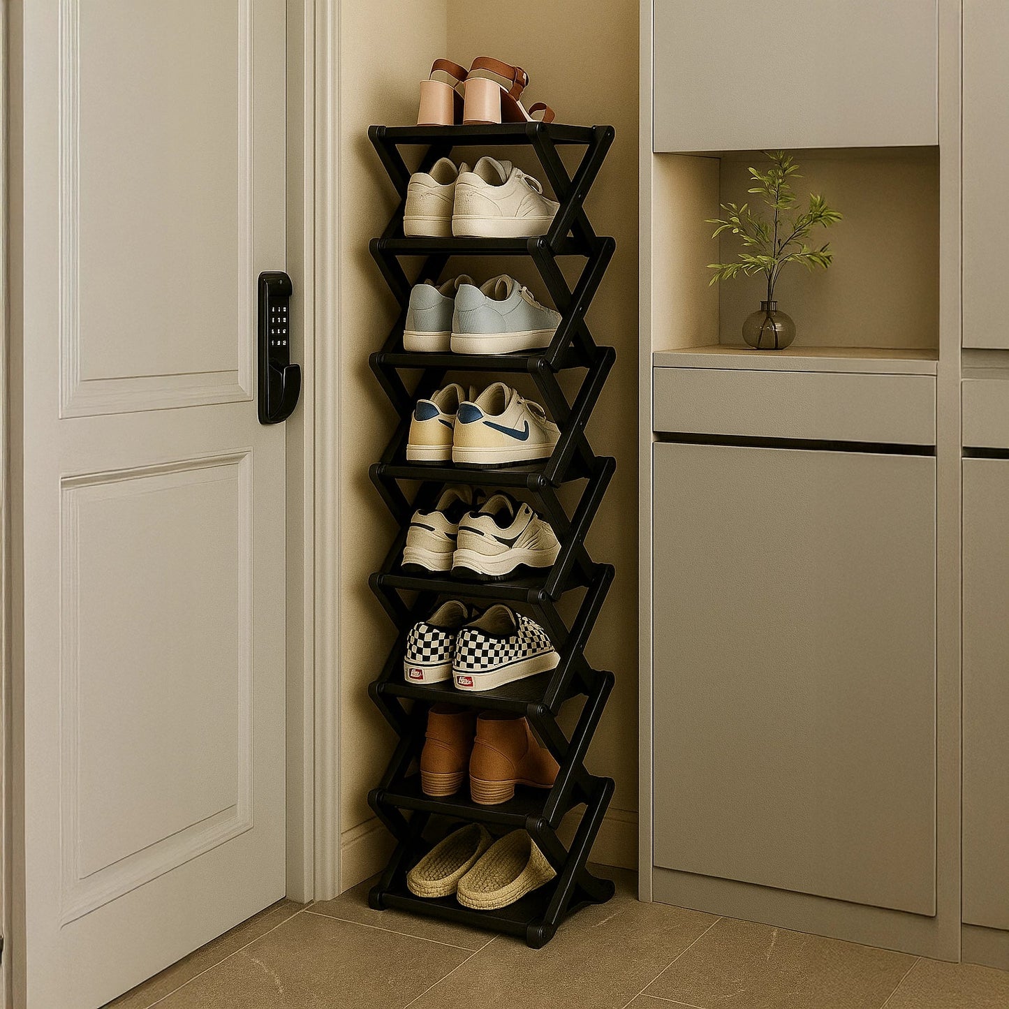 Bamboo Tiered Storage Rack | Foldable Design with Eco-Friendly Material | Space-Saving Organizer for Home Decor 8
