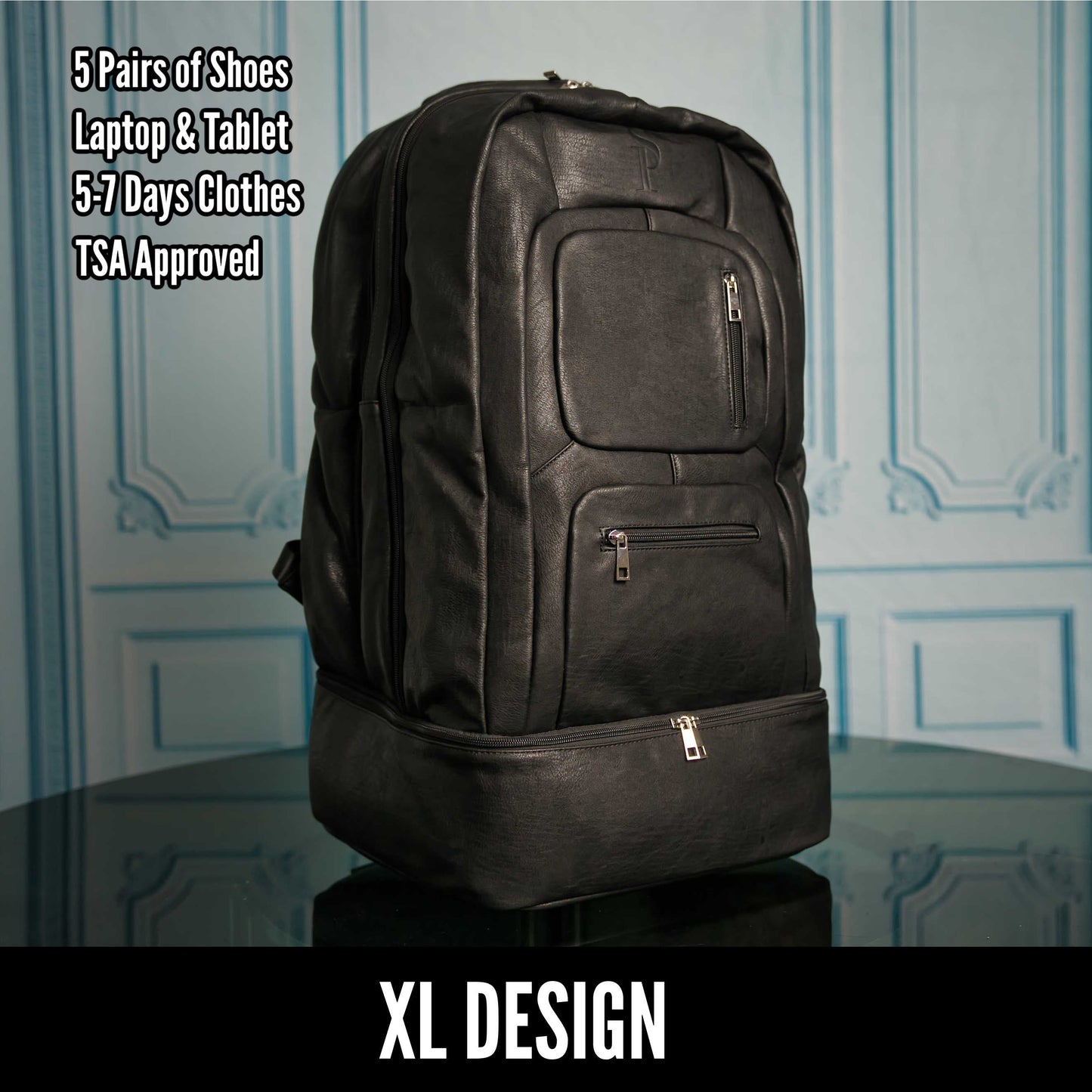 Black Leather Patented Carry-on Bag (XL Design)