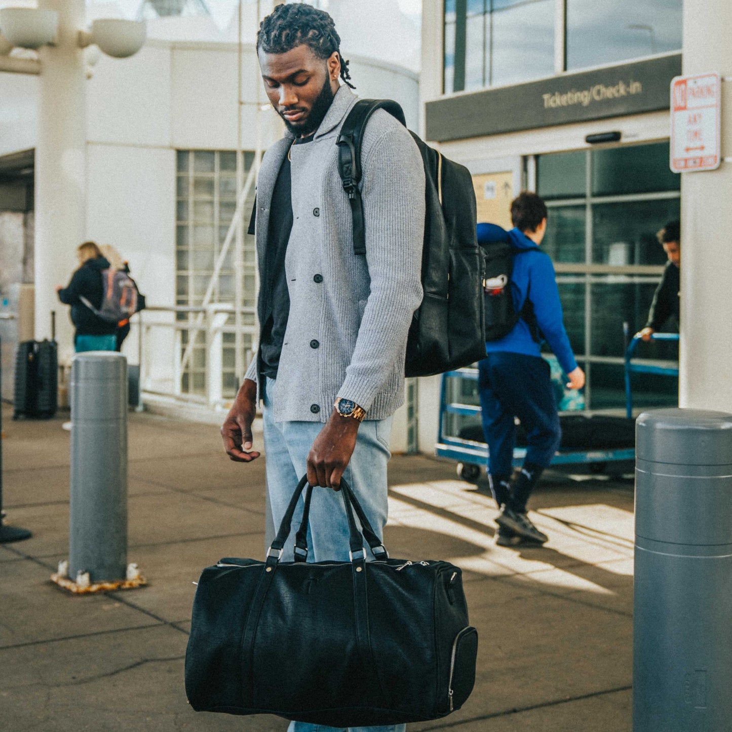 Zwarte leren duffeltas