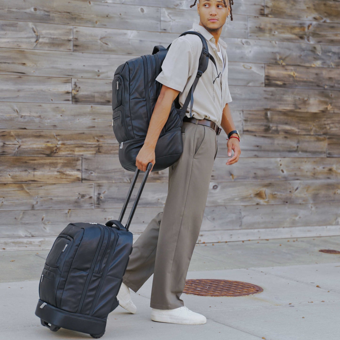 Black Leather Patented Carry-on Bag (XL Design)