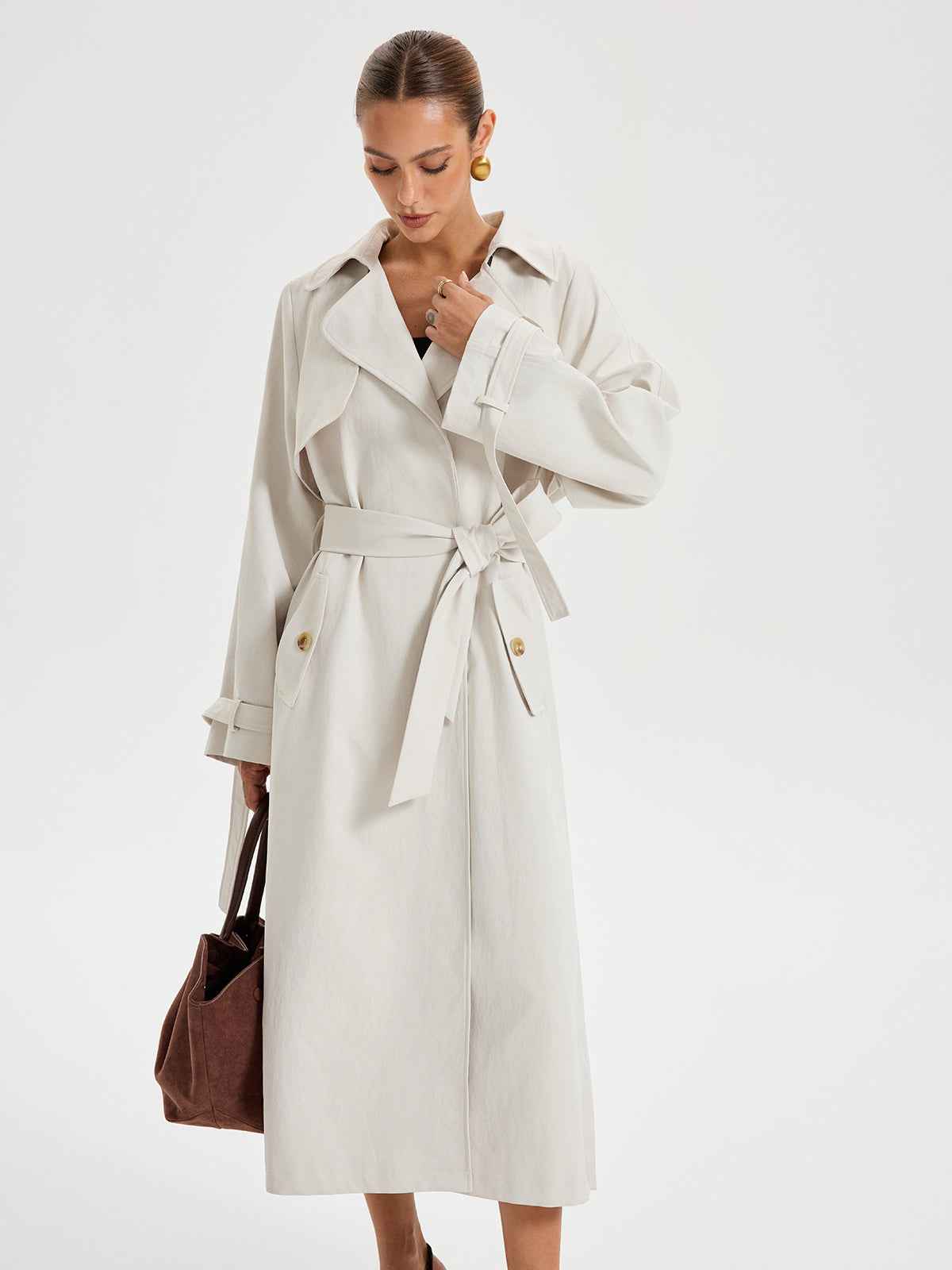 Black Trench Coat Women | Belted Double-Breasted Design for Timeless Style 4