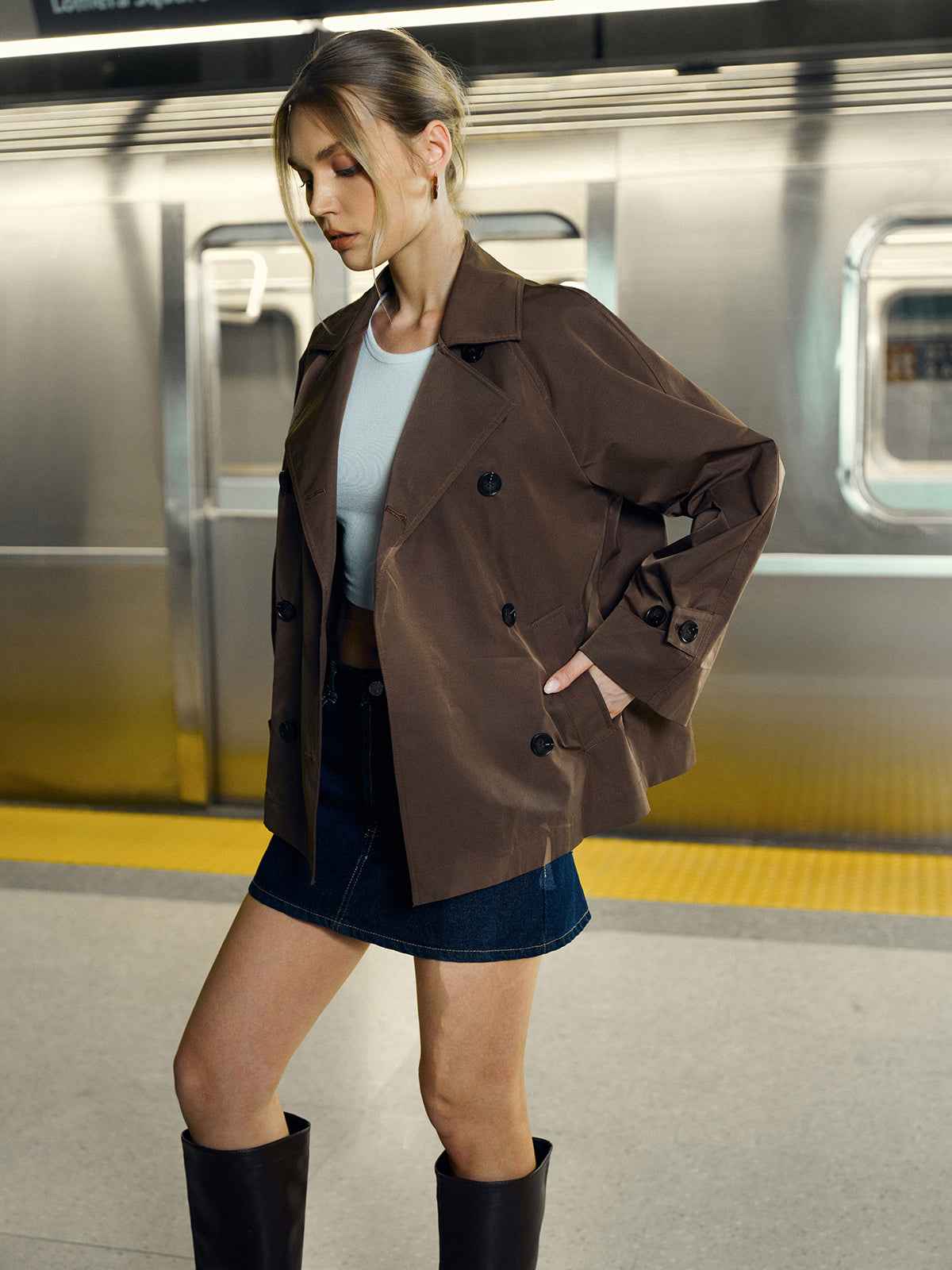 Black Trench Coat Women | Classic Double-Breasted Design with Belted Fit 0
