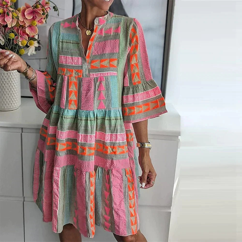 Boho Midi Dress | Lightweight Rayon Blend with Geometric Design 1