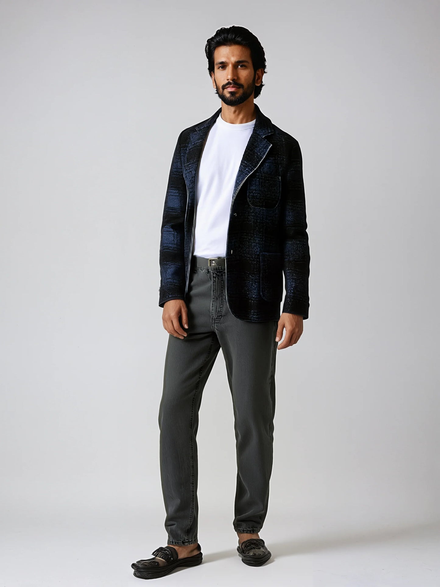 Boiled Wool Plaid Blazer