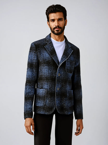 Boiled Wool Plaid Blazer
