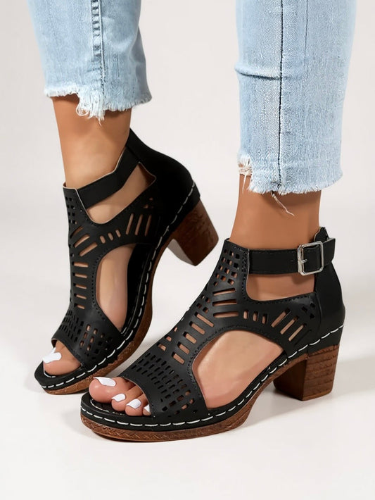 Breathable Leather Sandals | Block Heel Comfort Design 0