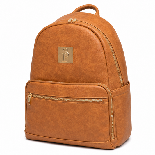 Sac à dos porte-bébé en cuir marron