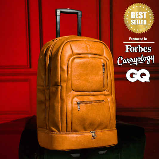 Brown Leather Carry-On Patented Roller Bag