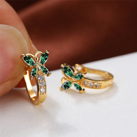 Butterfly Charm Hoops | 14k Gold-Plated Earrings with Sparkling Stones 0