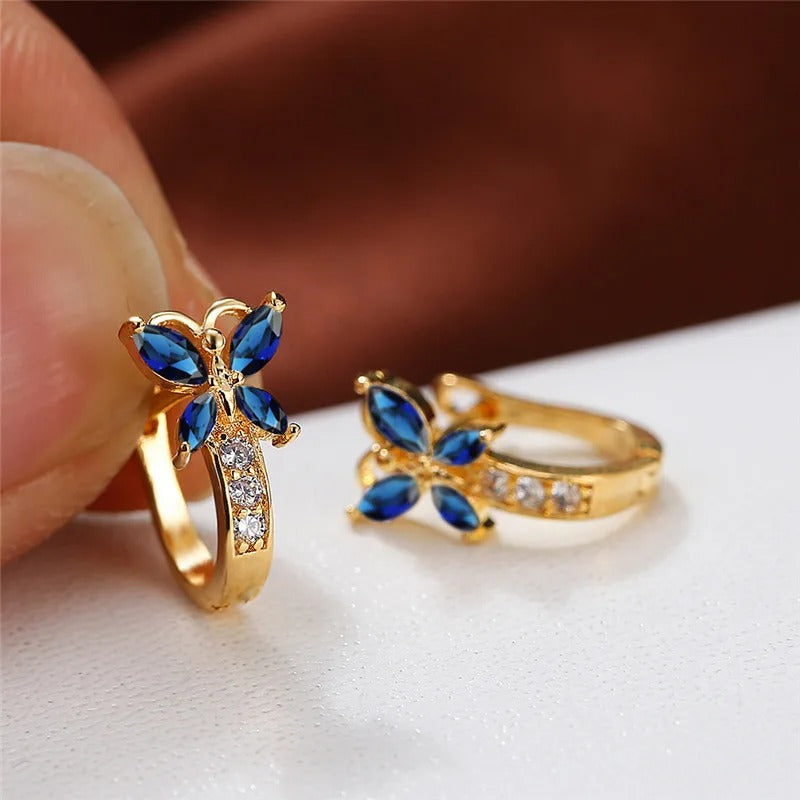 Butterfly Charm Hoops | 14k Gold-Plated Earrings with Sparkling Stones 1