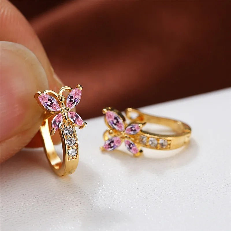 Butterfly Charm Hoops | 14k Gold-Plated Earrings with Sparkling Stones 2