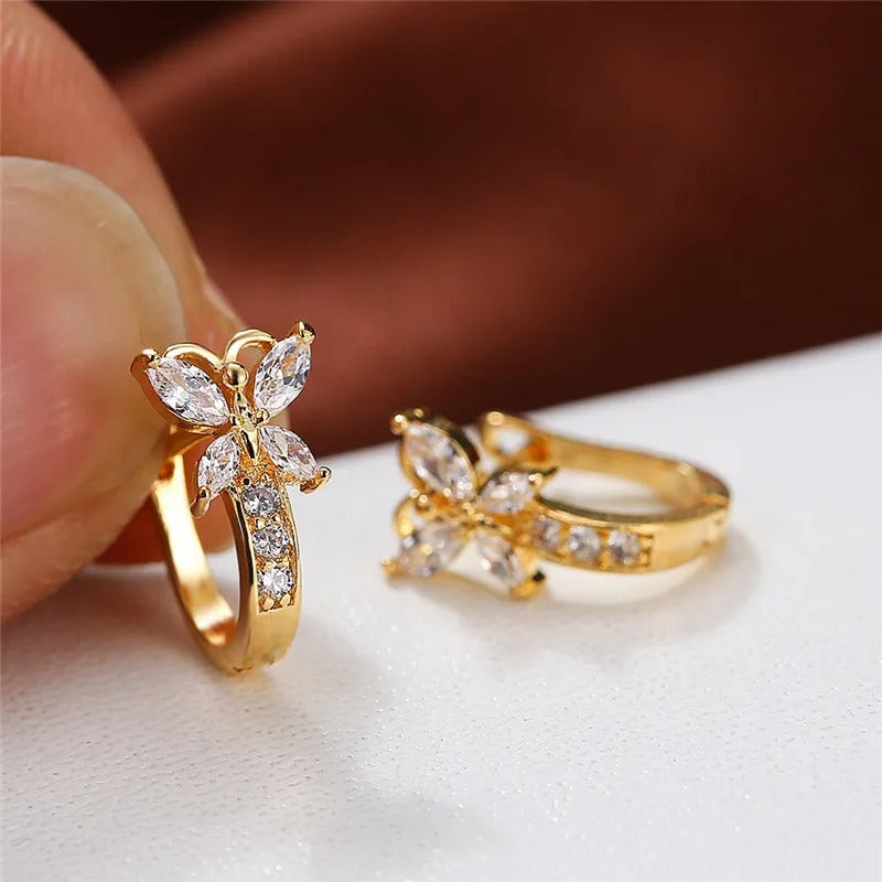 Butterfly Charm Hoops | 14k Gold-Plated Earrings with Sparkling Stones 3