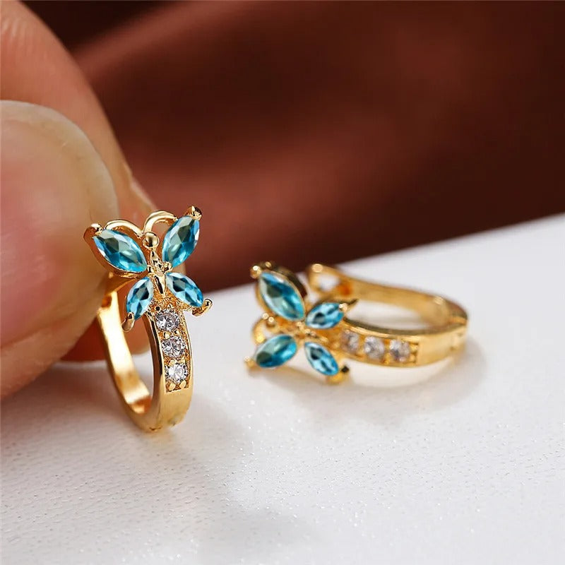 Butterfly Charm Hoops | 14k Gold-Plated Earrings with Sparkling Stones 4