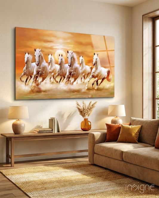 Arte en vidrio de caballos galopando