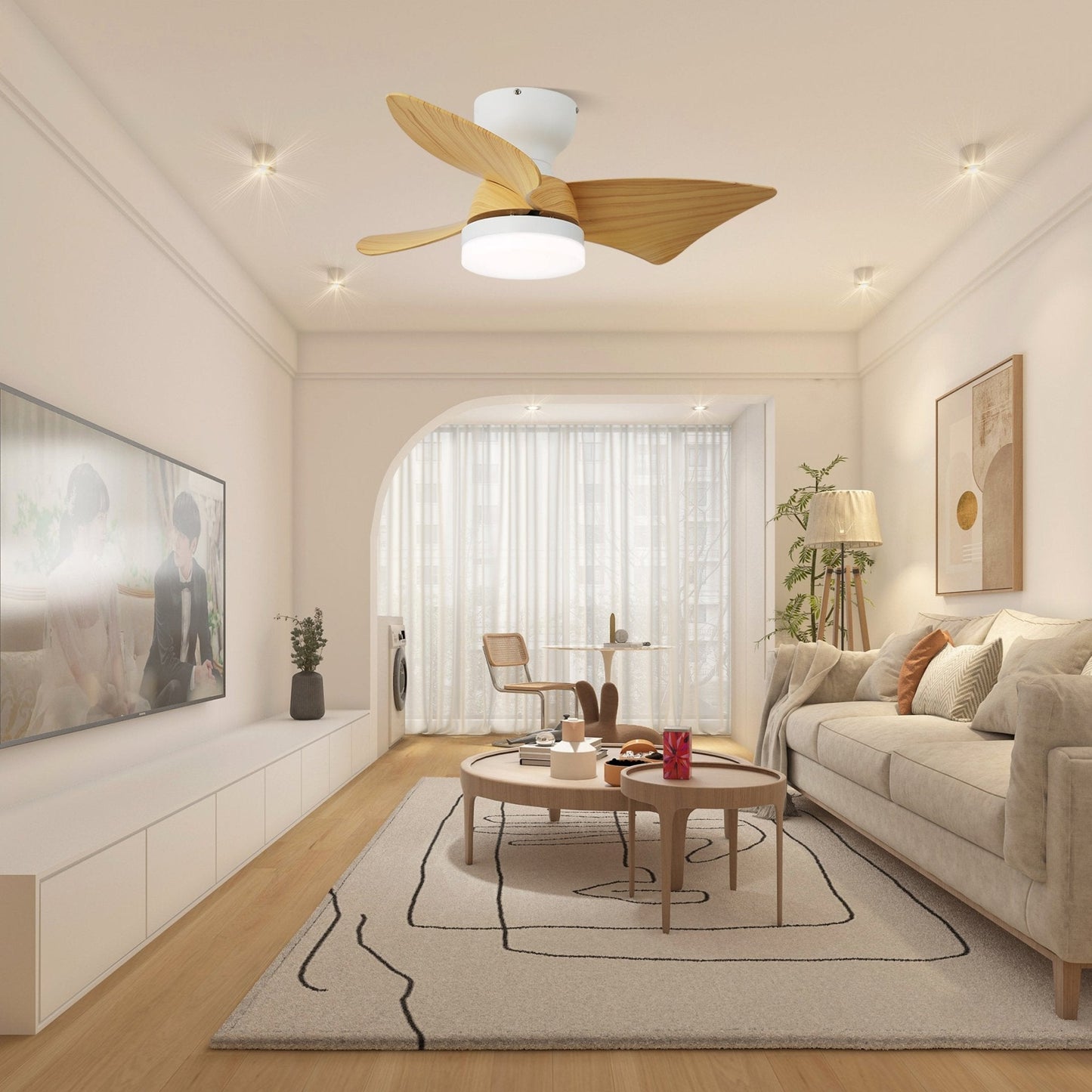 Calix | 28-Inch Ceiling Fan Light with Warm Charcoal and Cream Finish 8