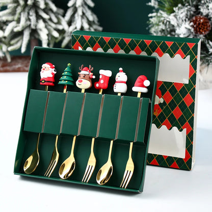 Christmas Cutlery Set | Elegant Gold Spoon and Fork with Santa Design 0