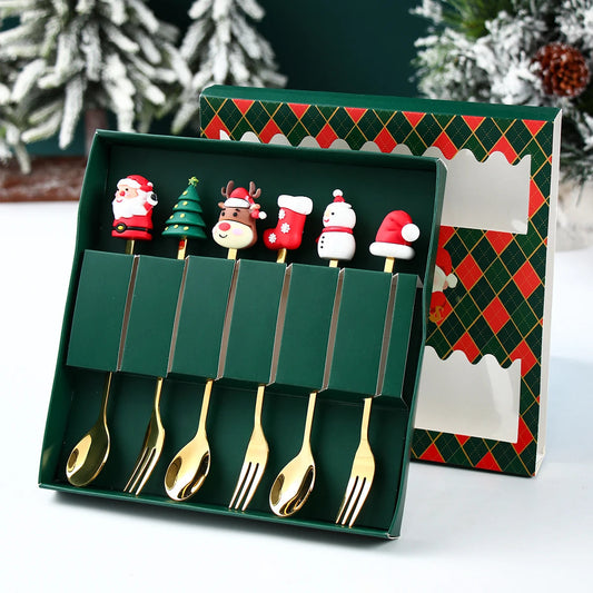 Christmas Cutlery Set | Elegant Gold Spoon and Fork with Santa Design 0