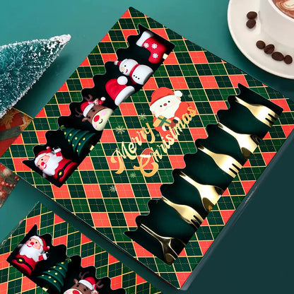 Christmas Cutlery Set | Elegant Gold Spoon and Fork with Santa Design 2