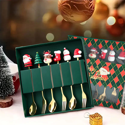 Christmas Cutlery Set | Elegant Gold Spoon and Fork with Santa Design 3