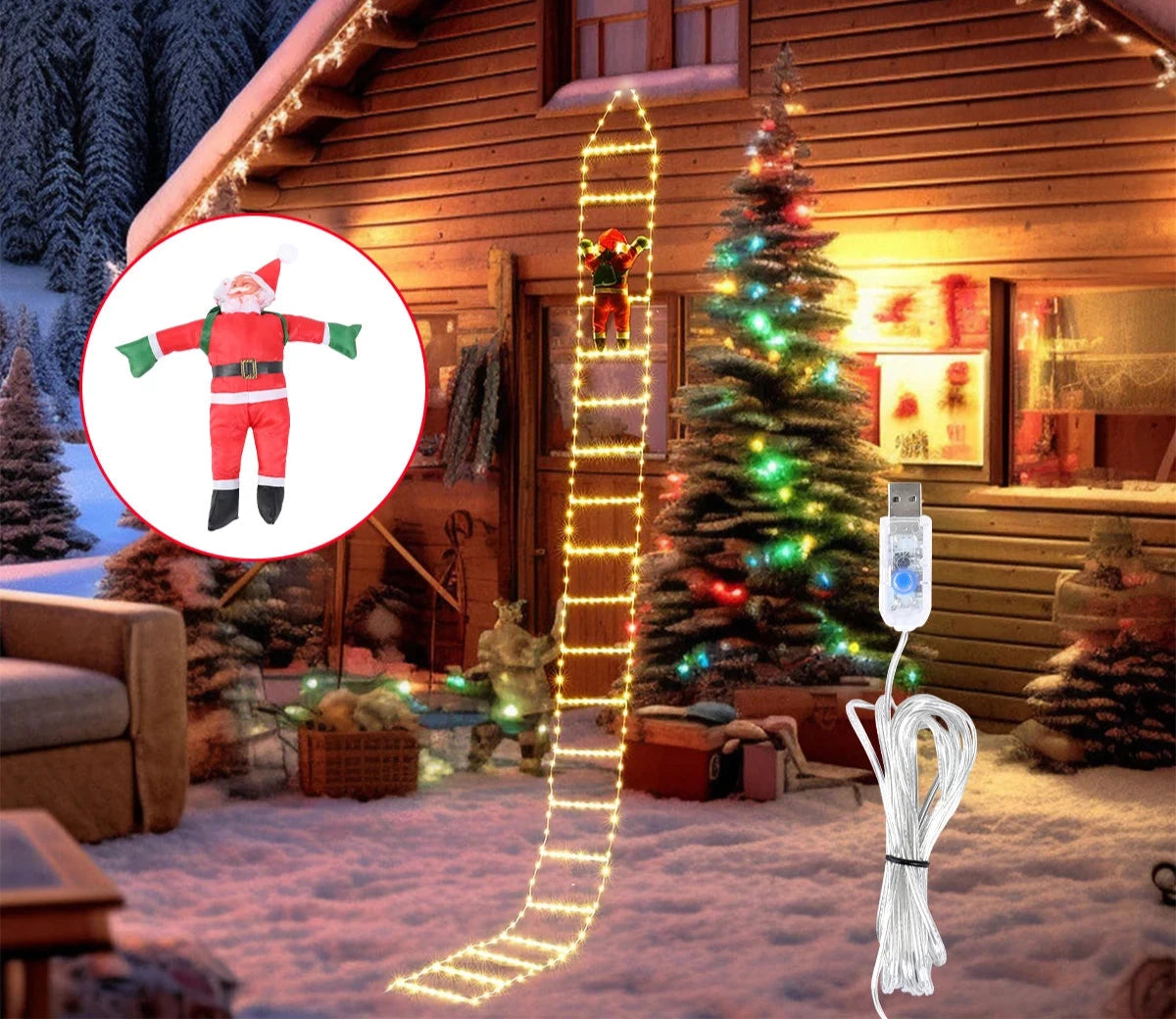 Christmas Lights | 3-Meter Climbing Santa with Warm Glow 7