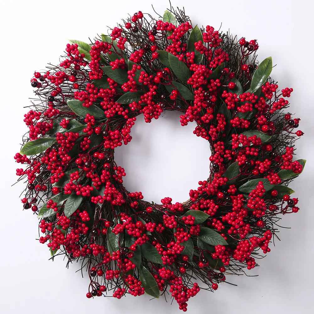 Christmas Wreath | Vibrant Red Berries and Lush Cypress Leaves for Front Door or Outdoor Decor 0