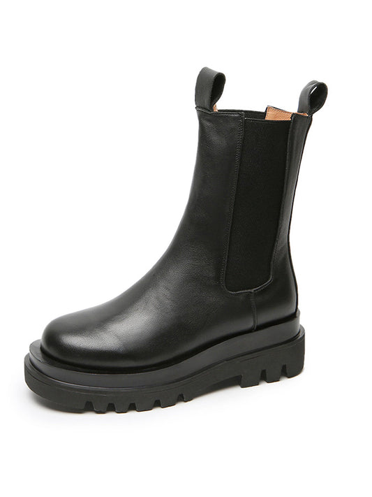 Chunky Black Boots | Comfortable Elastic Design with Soft Leather Upper 0