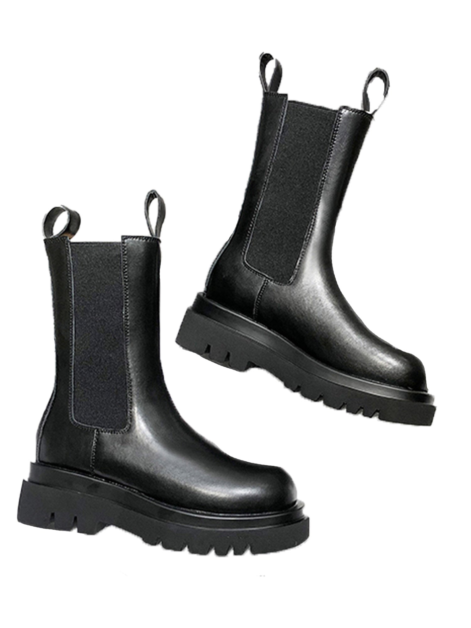Chunky Black Boots | Comfortable Elastic Design with Soft Leather Upper 1