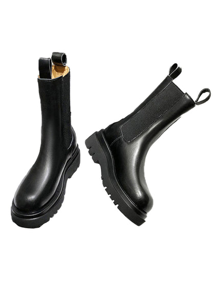 Chunky Black Boots | Comfortable Elastic Design with Soft Leather Upper 2