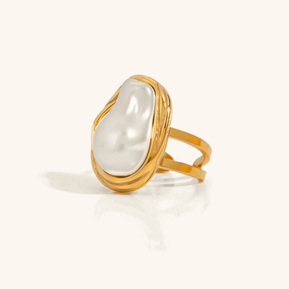 Chunky Pearl Ring | Irregular Freshwater Pearl in 18k Gold Stainless Steel 0