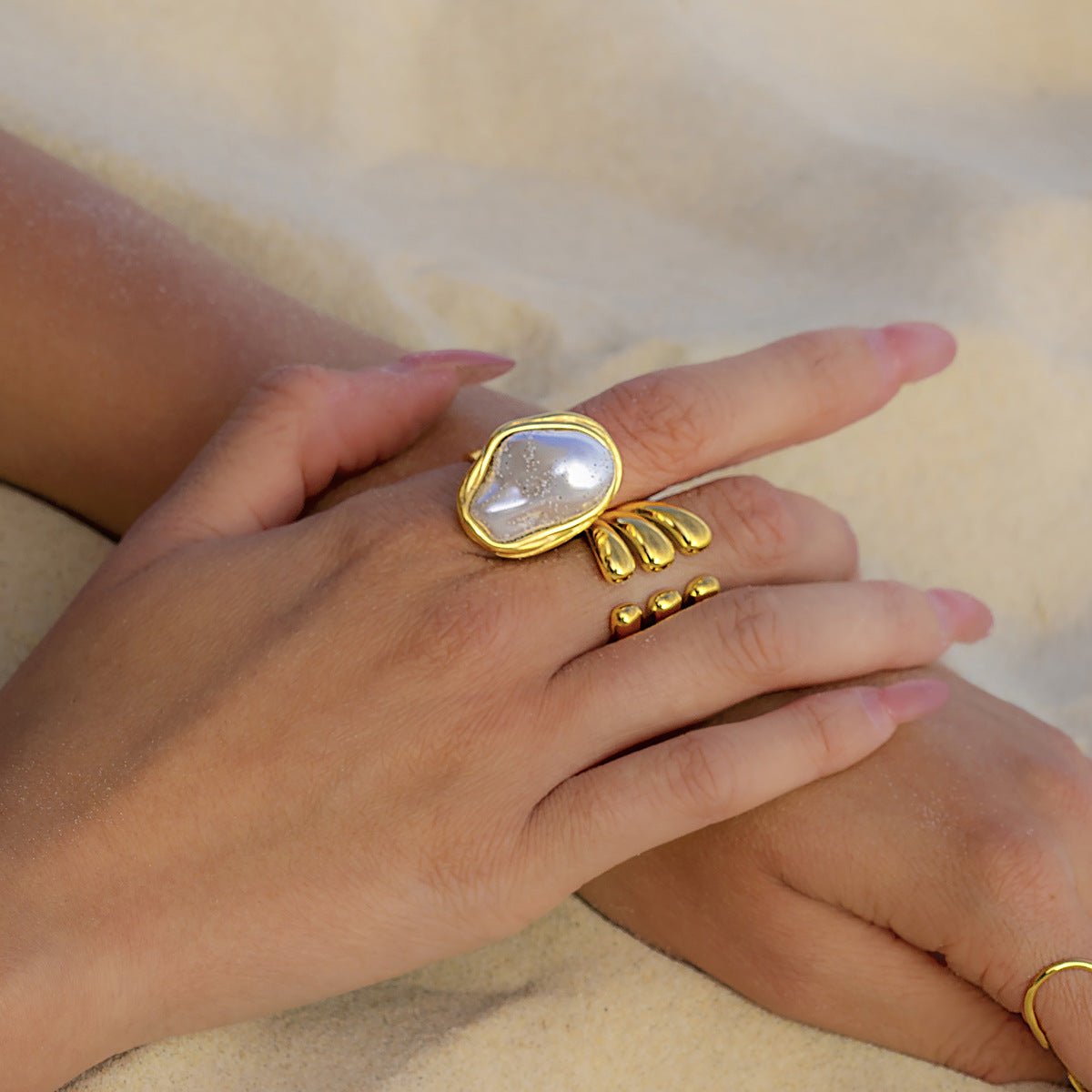 Chunky Pearl Ring | Irregular Freshwater Pearl in 18k Gold Stainless Steel 1