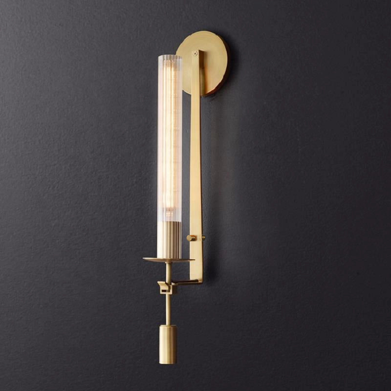 Classic Brass Wall Sconce | Ribbed Glass Shade for Warm Glow 0