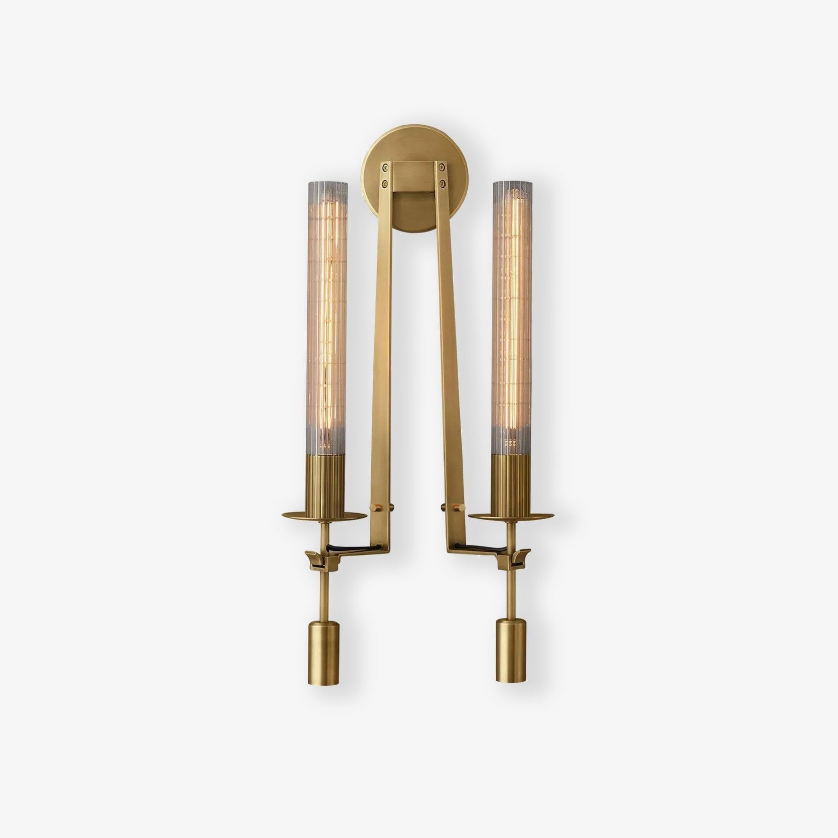 Classic Brass Wall Sconce | Ribbed Glass Shade for Warm Glow 1