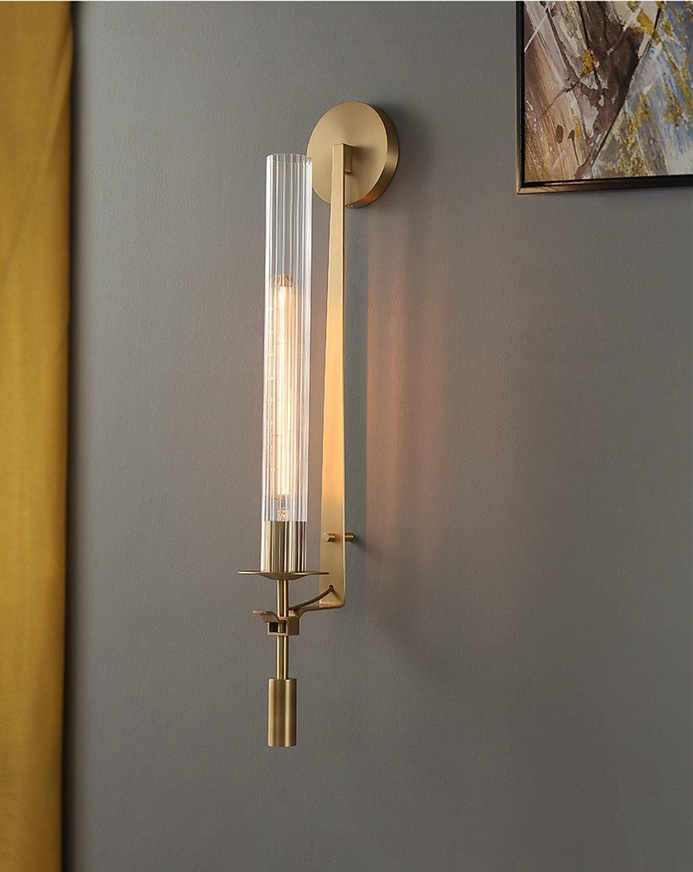 Classic Brass Wall Sconce | Ribbed Glass Shade for Warm Glow 2