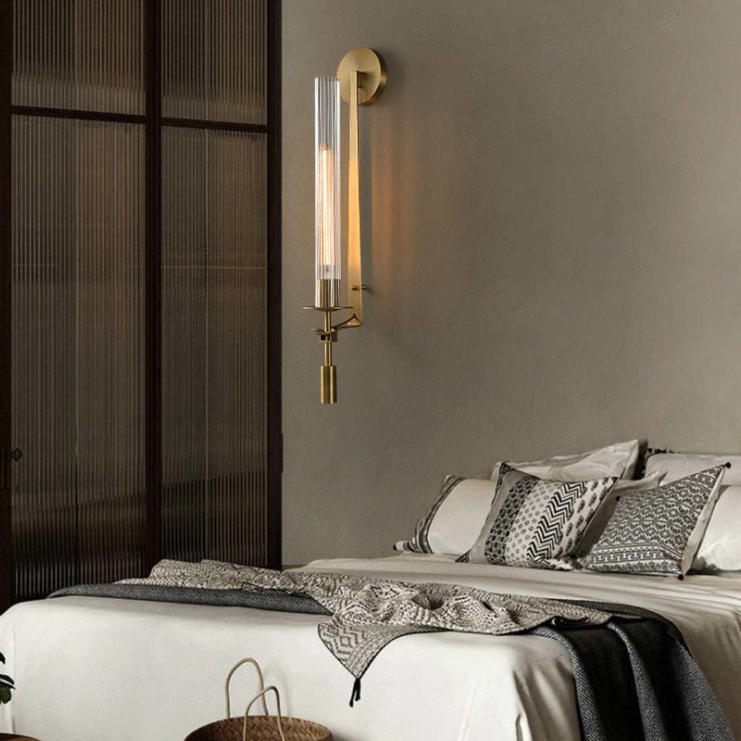Classic Brass Wall Sconce | Ribbed Glass Shade for Warm Glow 3