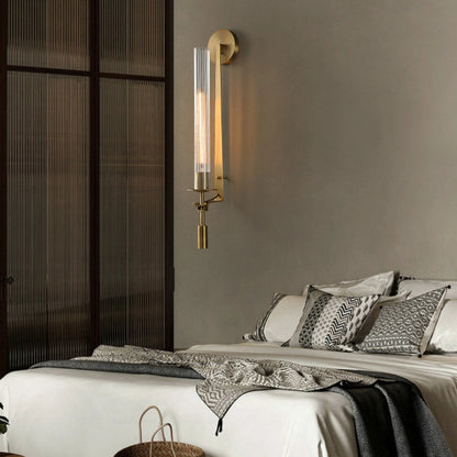 Classic Brass Wall Sconce | Ribbed Glass Shade for Warm Glow 3